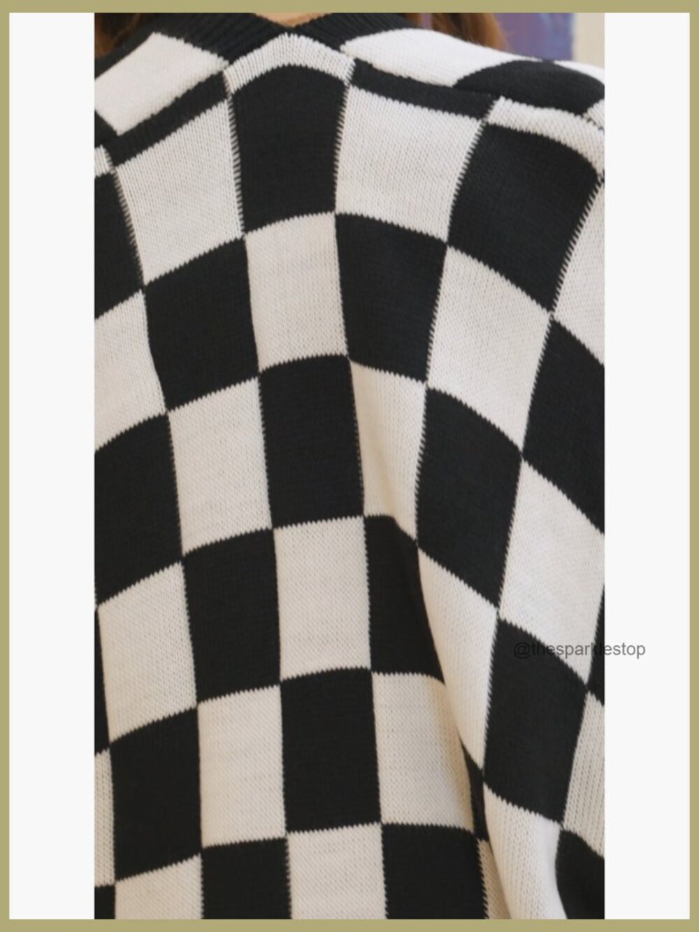 Oversized Checkered Cardigan Sweater Long Sleeve Open Front Lightweight High - Picture 6 of 7